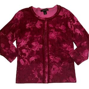 WHITE HOUSE BLACK MARKET FLORAL TIE DIE RUFFLE CARDIGAN PINK SIZE SMALL